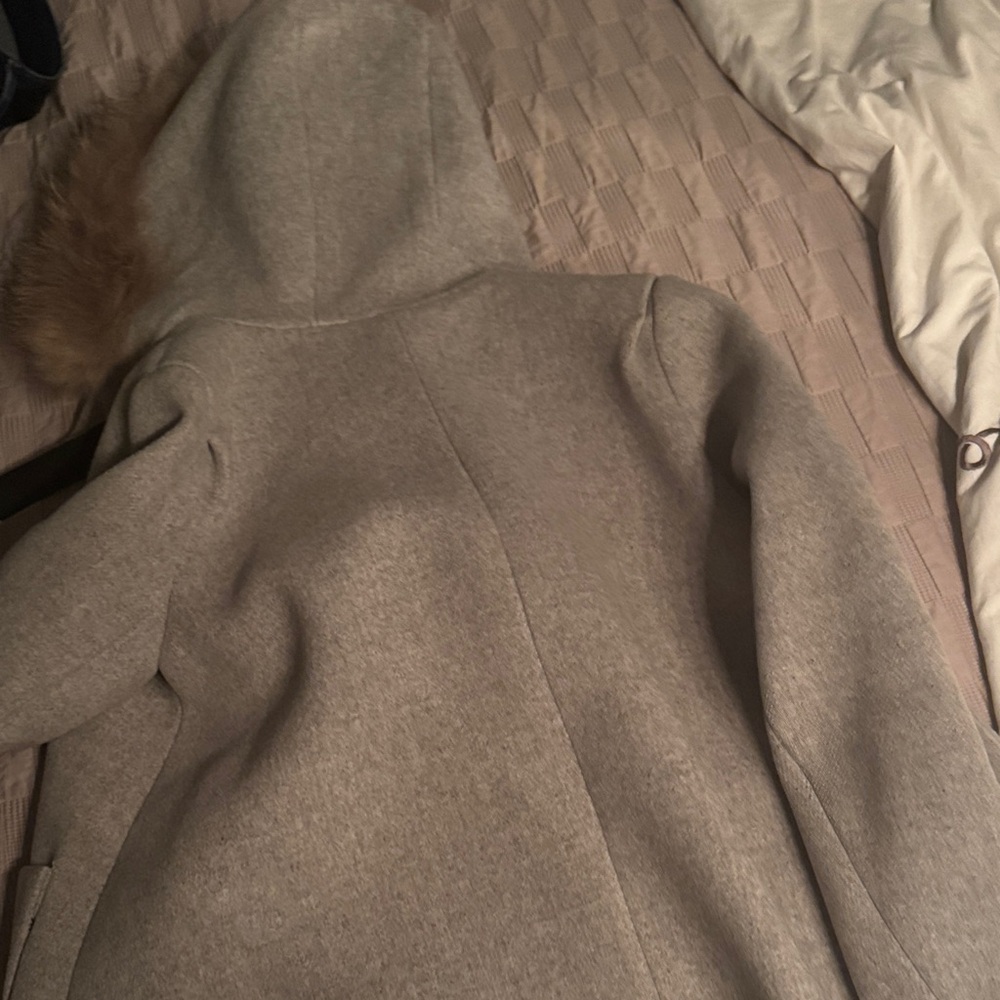 Maje Light Gray Coat With Faux Fur Hood View 6